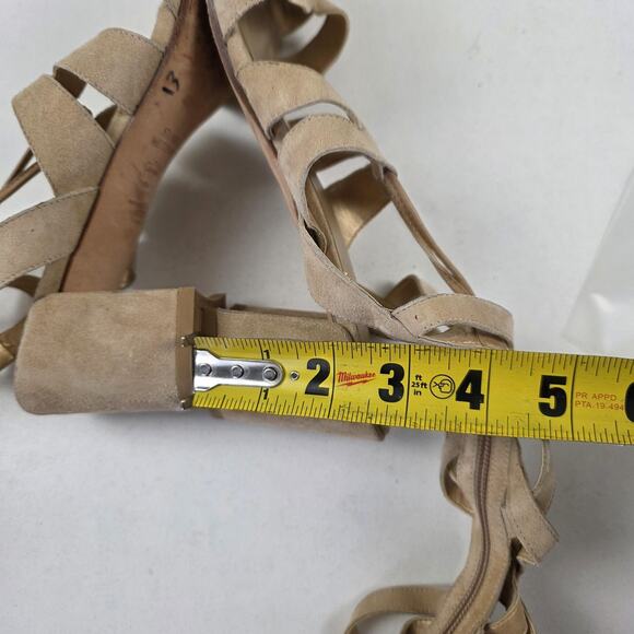Stuart Weitzman Shoes Womens Size 8.5 Beige Suede Gladiator Lace Up Block Heel - Picture 8 of 16